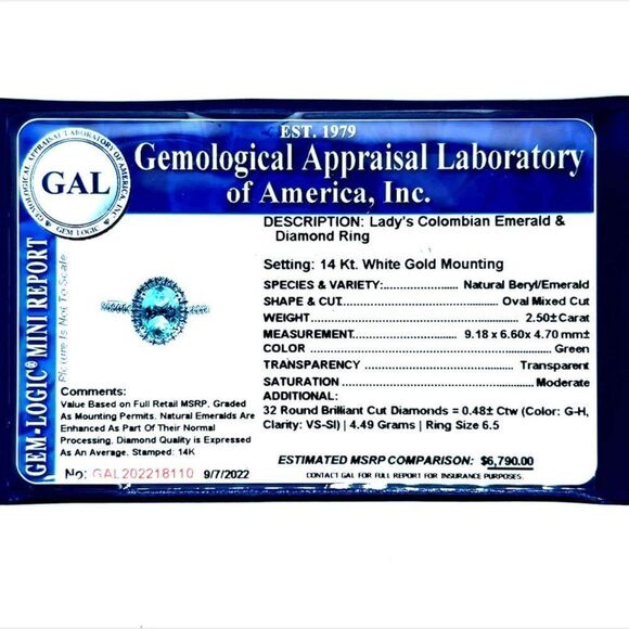 Natural Colombian Emerald Diamond Ring Size 6.5 14k WG 2.98 TCW Certified 218110 - Picture 13 of 17